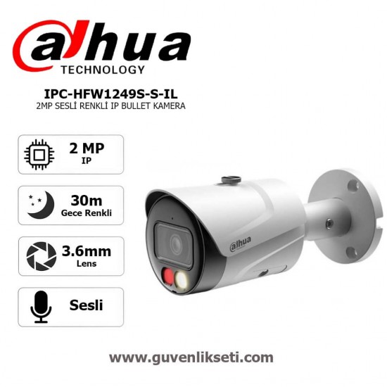 Dahua IPC-HFW1249S-S-IL 2MP gece renkli sesli IP bullet kamera